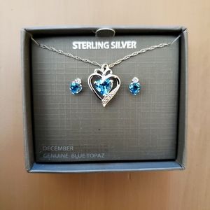Sterling Silver Blue Topaz & Cubic Zirconia Set